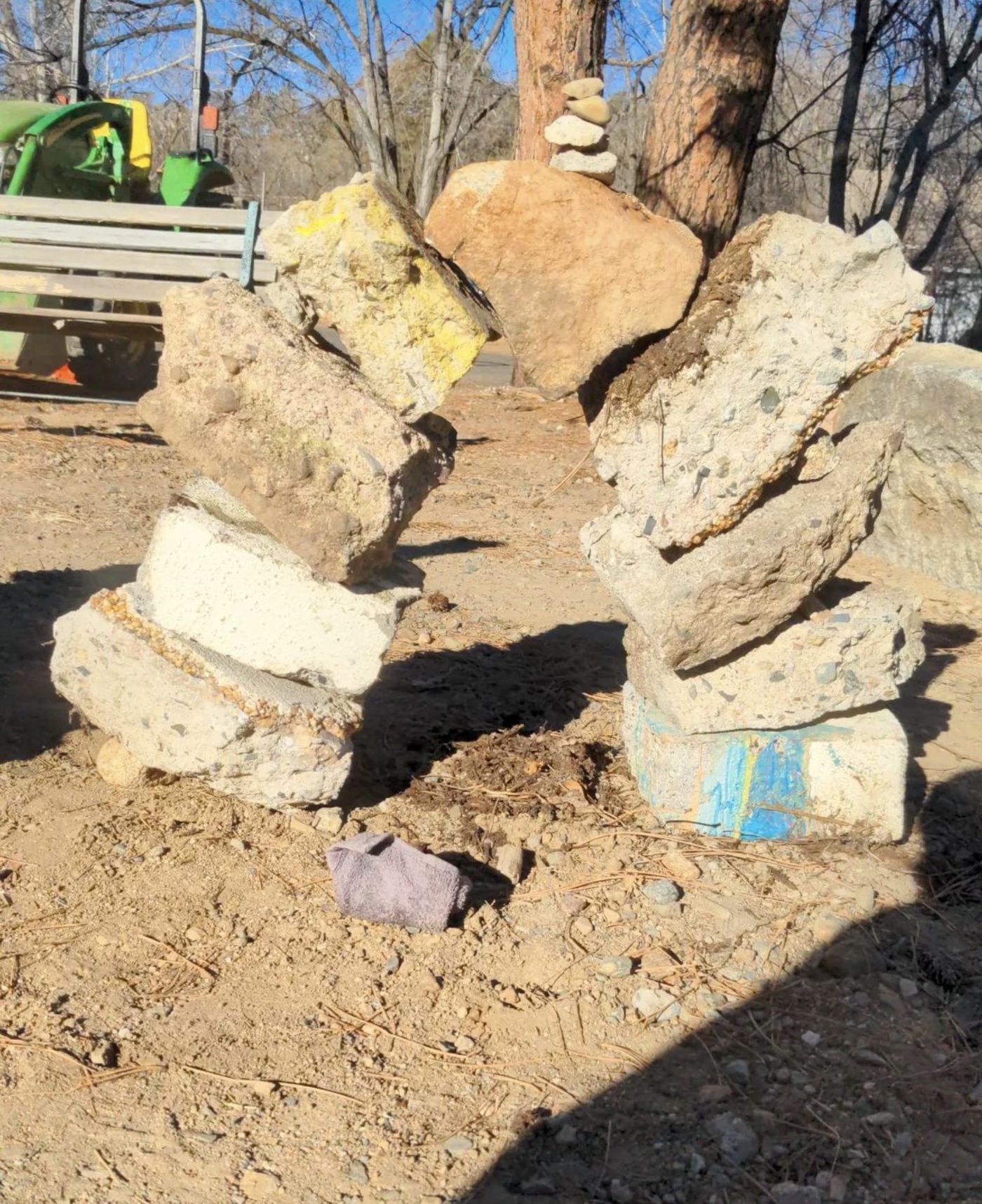 An asymmetrical stone stack